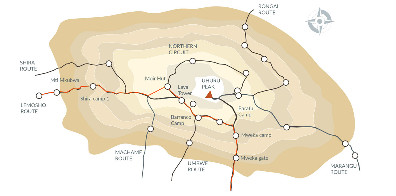 Lemosho Route map