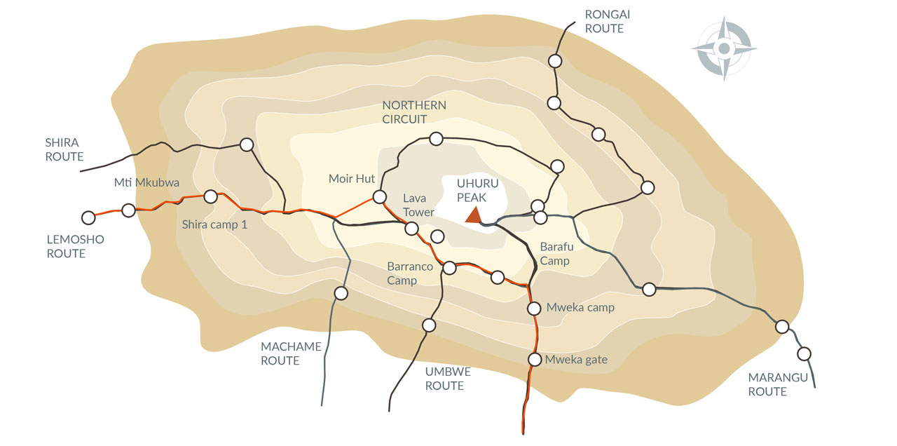 Lemosho Route map Mount Kilimanjaro
